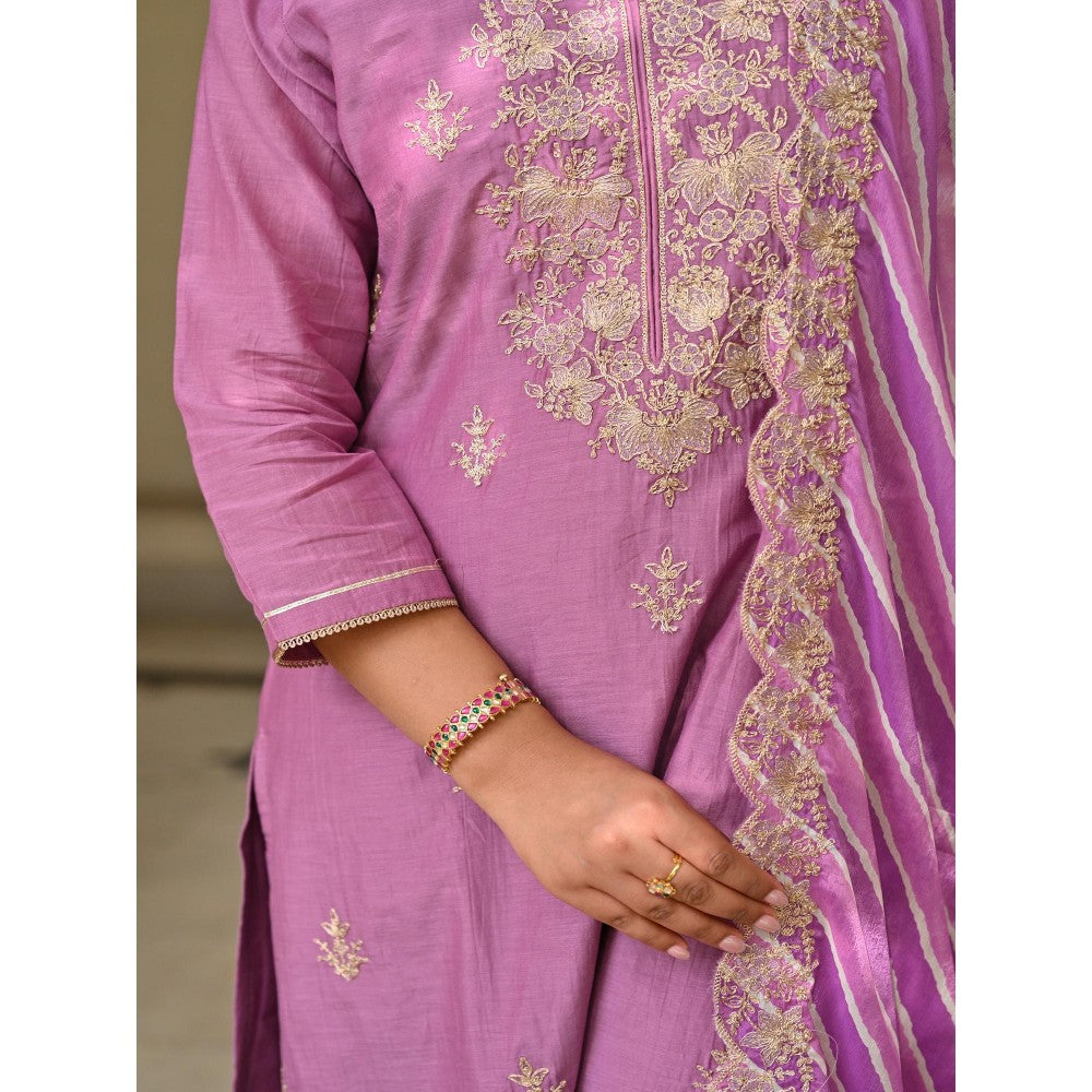 Mahee Jaipur Purple Marodi Work With Lehariya Kurta With Pant And Dupatta