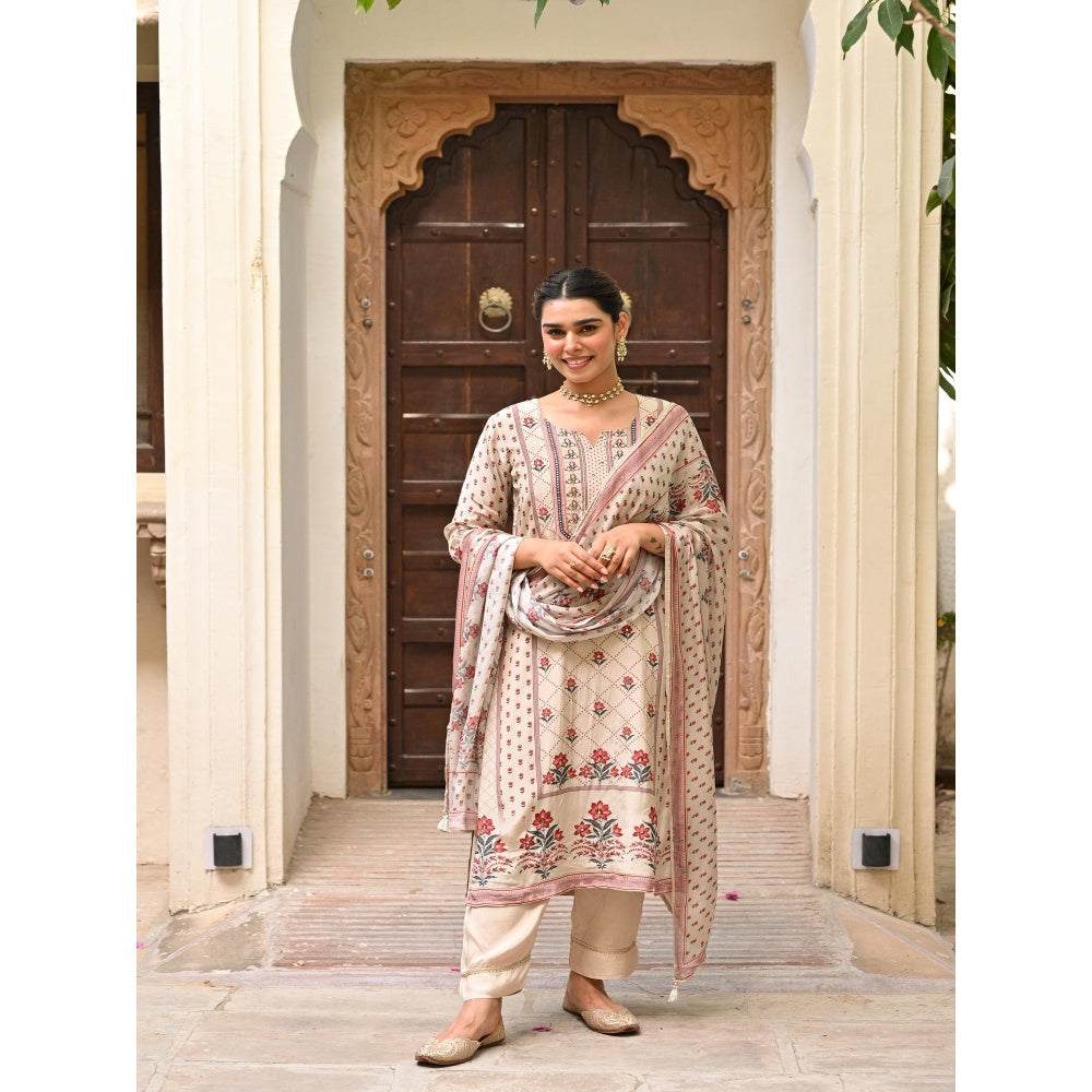 Mahee Jaipur Beige Panel Spread Gota Kurta With Pant And Dupatta