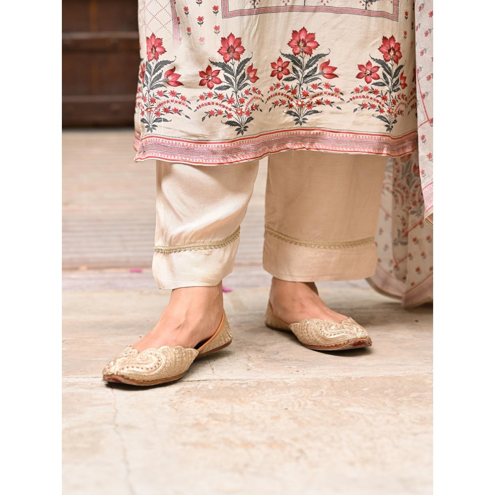 Mahee Jaipur Beige Panel Spread Gota Kurta With Pant And Dupatta