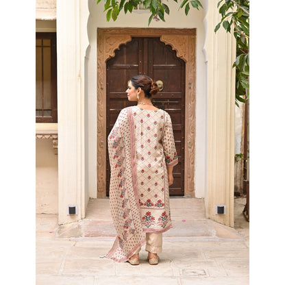 Mahee Jaipur Beige Panel Spread Gota Kurta With Pant And Dupatta