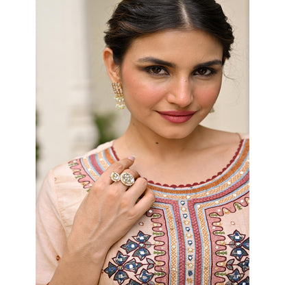 Mahee Jaipur Beige Pure Kalamkari Kurta With Pant And Dupatta