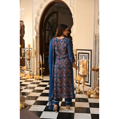 Mahee Jaipur Pure Chiffon Muslin Ajrakh Gota Work Kurta with Pant & Dupatta