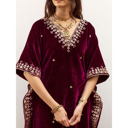 Maison Shefali Ibtida - Velvet Embroidered Kaftan with Pant (Set of 2)