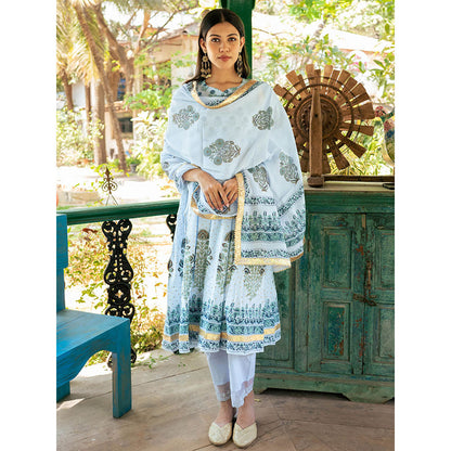 Maison Shefali Mughal Powder Blue Boota Kurta with Pant and Dupatta (Set of 3)