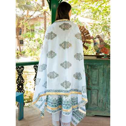 Maison Shefali Mughal Powder Blue Boota Kurta with Pant and Dupatta (Set of 3)