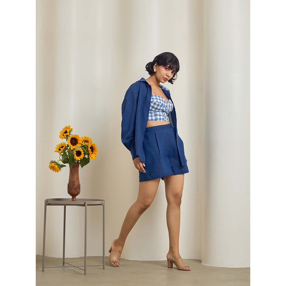 Maisolos Alina Blue Shirt with Shorts and Crop Top (Set of 3)