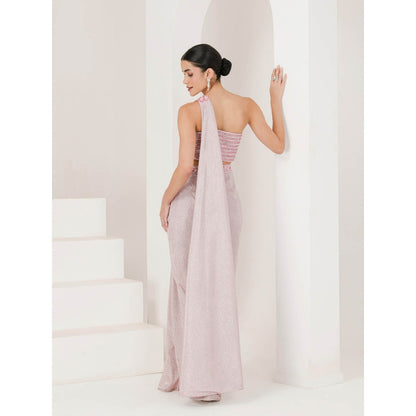 Maive Shimmer Pink Embroidered Pre Stitched Saree With Stitched Blouse