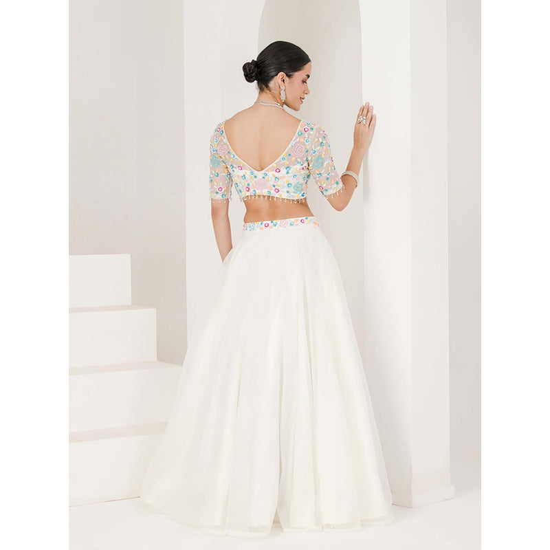 Maive White Floral Hand Embroidered Lehenga with Blouse and Dupatta (Set of 3)