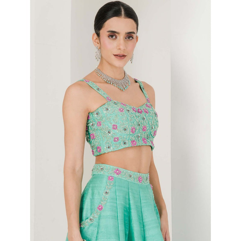 Maive Sea Green Hand Embroidered Lehenga with Blouse and Dupatta (Set of 3)