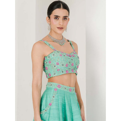 Maive Sea Green Hand Embroidered Lehenga with Blouse and Dupatta (Set of 3)