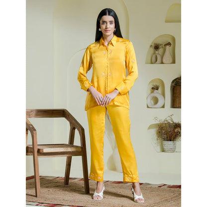 Maive Sunshine Yellow Satin Embroidered Co-Ord (Set of 2)