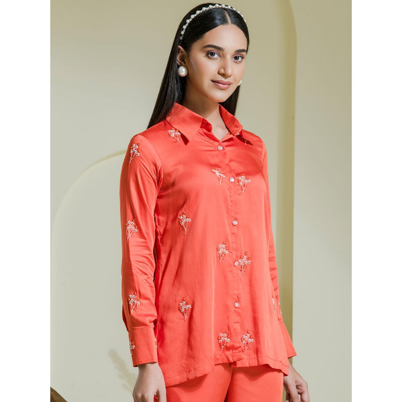 Maive Rust Embroidered Satin Co-Ord (Set of 2)
