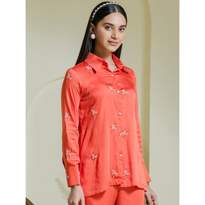 Maive Rust Embroidered Satin Co-Ord (Set of 2)