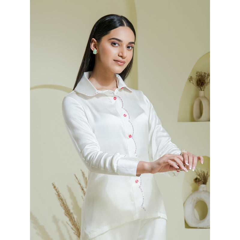 Maive White Embroidered Co-Ord (Set of 2)