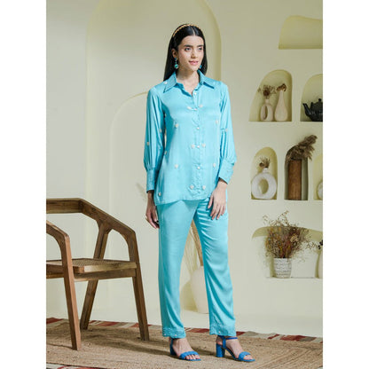 Maive Sky Blue Heart Embroidered Co-Ord (Set of 2)
