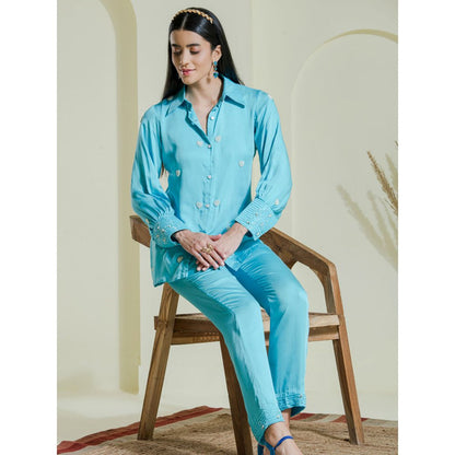 Maive Sky Blue Heart Embroidered Co-Ord (Set of 2)