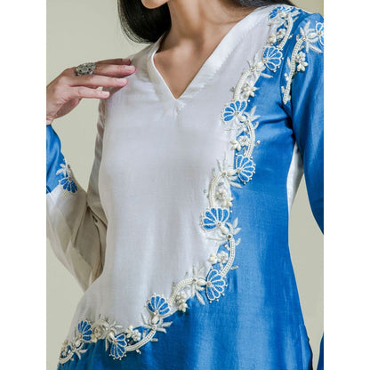 Maive Blue Embroidered Kurti with Pant (Set of 2)