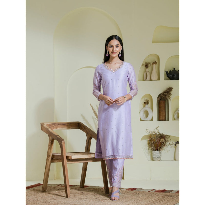 Maive Purple Hand Embroidered Kurta with Pant (Set of 2)