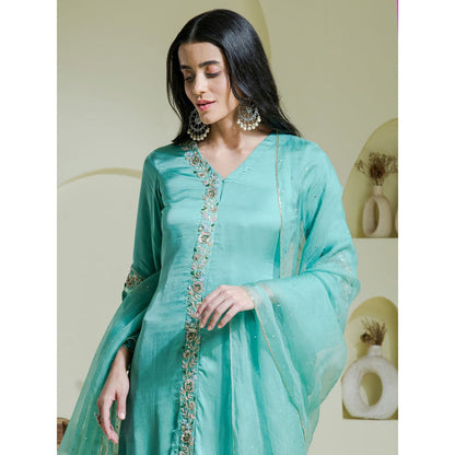Maive Sea Green Hand Embroidered Kurta with Pant and Dupatta (Set of 3)