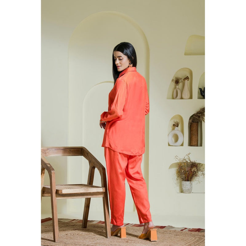 Maive Orange Hand Embroidered Modal Satin Shirt