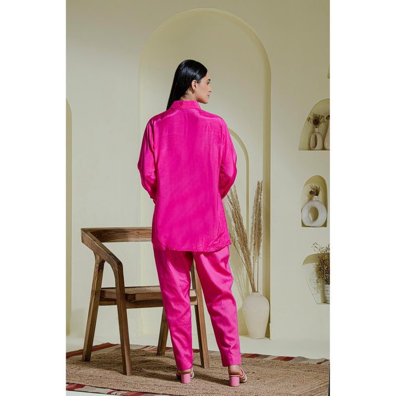 Maive Magenta Hand Embroidered Modal Satin Shirt