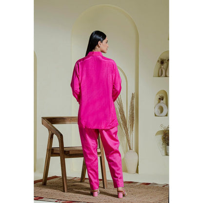 Maive Magenta Hand Embroidered Modal Satin Shirt