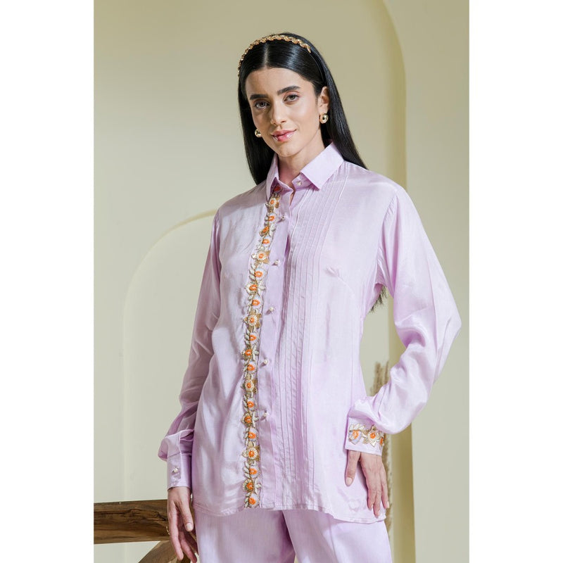 Maive Lavender Hand Embroidered Modal Satin Shirt
