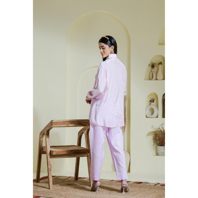 Maive Lavender Hand Embroidered Modal Satin Shirt