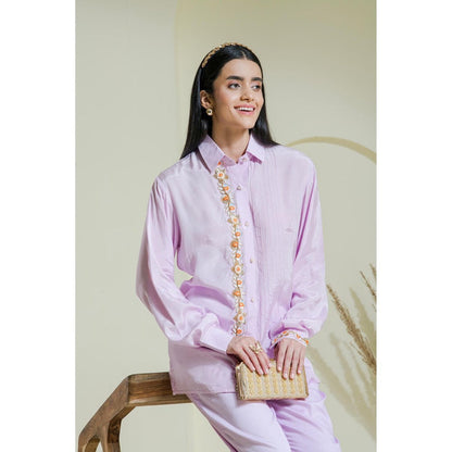 Maive Lavender Hand Embroidered Modal Satin Shirt