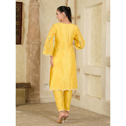 Maive Vibrant Yellow Hand Embroidered Chanderi Kurta and Pant (Set of 2)