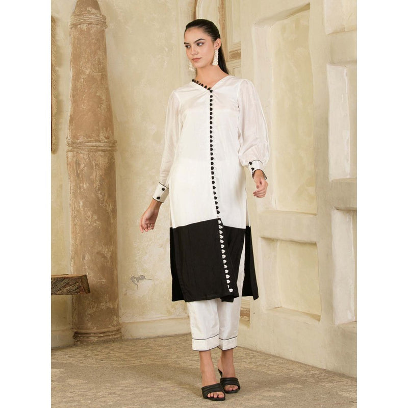 Maive White & Black Colorblock Kurta and Pant (Set of 2)