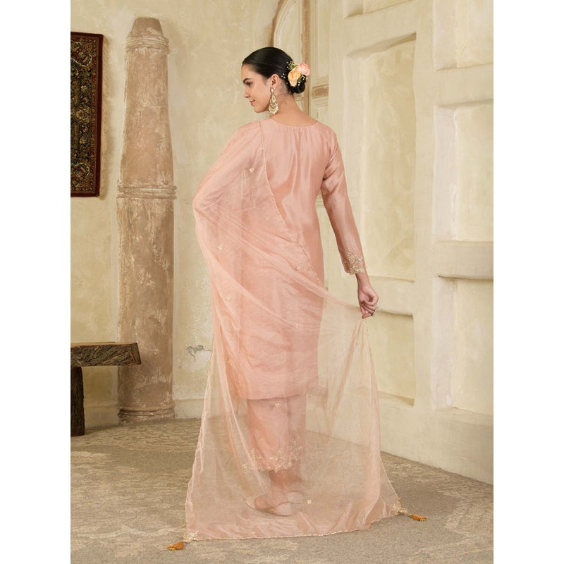 Maive Mauve Hand Embroidered Chanderi Kurta with Pant and Dupatta (Set of 3)