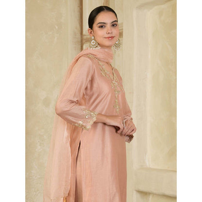 Maive Mauve Hand Embroidered Chanderi Kurta with Pant and Dupatta (Set of 3)