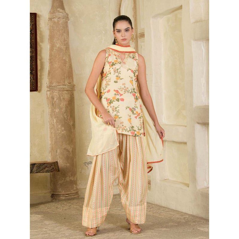 Maive Cream Embroidery Farsi Kurta with Salwar and Dupatta (Set of 3)
