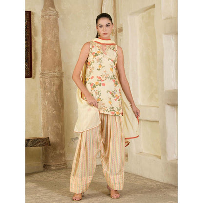 Maive Cream Embroidery Farsi Kurta with Salwar and Dupatta (Set of 3)