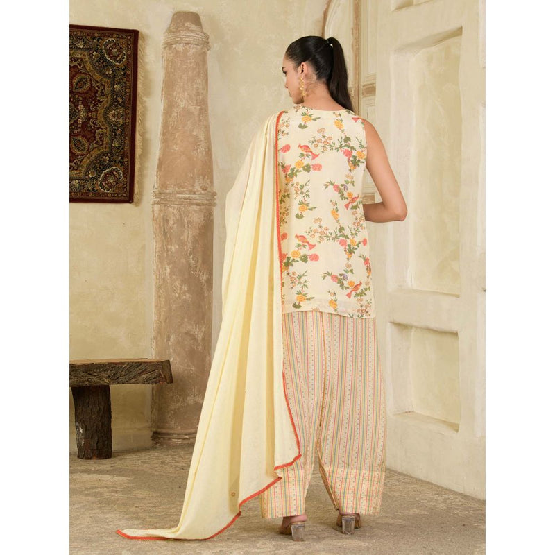 Maive Cream Embroidery Farsi Kurta with Salwar and Dupatta (Set of 3)