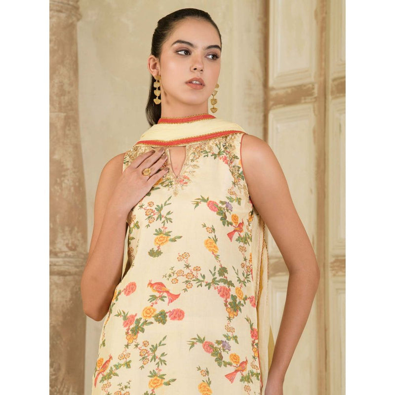 Maive Cream Embroidery Farsi Kurta with Salwar and Dupatta (Set of 3)