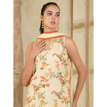 Maive Cream Embroidery Farsi Kurta with Salwar and Dupatta (Set of 3)