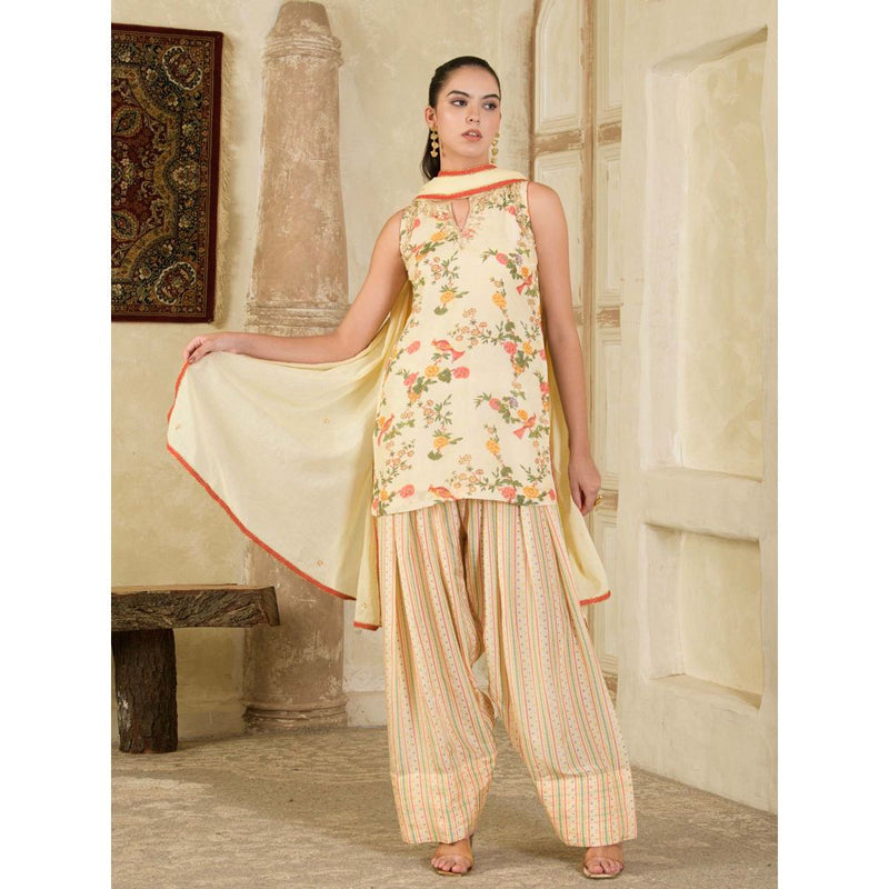 Maive Cream Embroidery Farsi Kurta with Salwar and Dupatta (Set of 3)