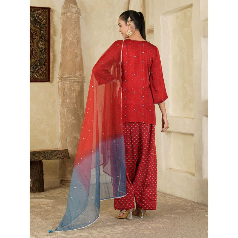 Maive Maroon Hand Embroidery Farsi Kurta with Salwar and Dupatta (Set of 3)