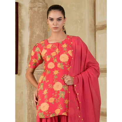 Maive Pink Floral Printed Farsi Salwar with Kurti and Dupatta (Set of 3)