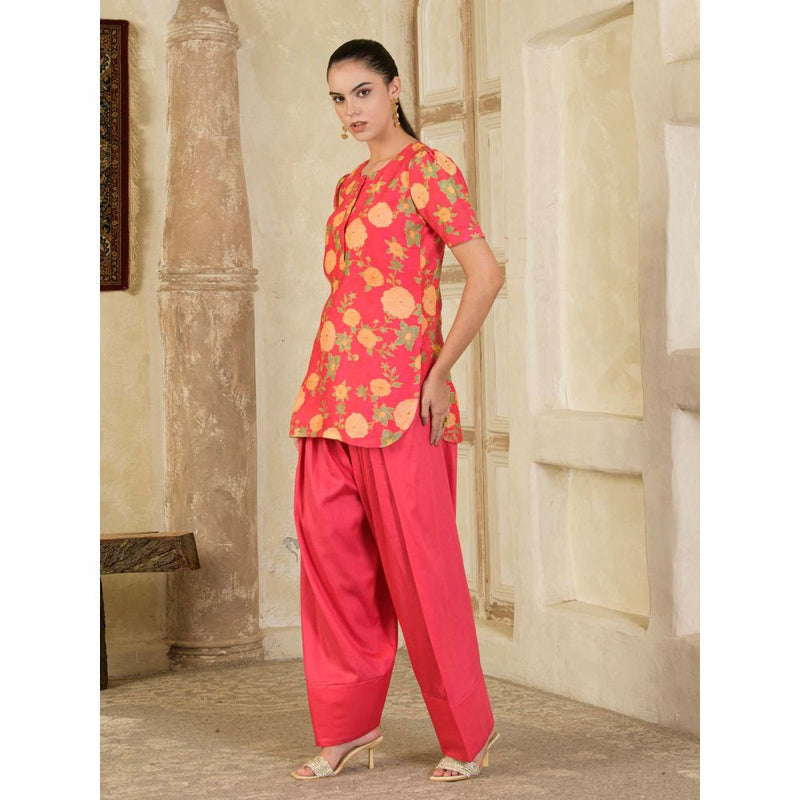 Maive Pink Floral Printed Farsi Salwar with Kurti and Dupatta (Set of 3)