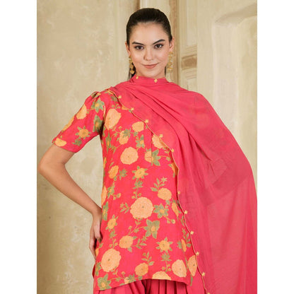 Maive Pink Floral Printed Farsi Salwar with Kurti and Dupatta (Set of 3)