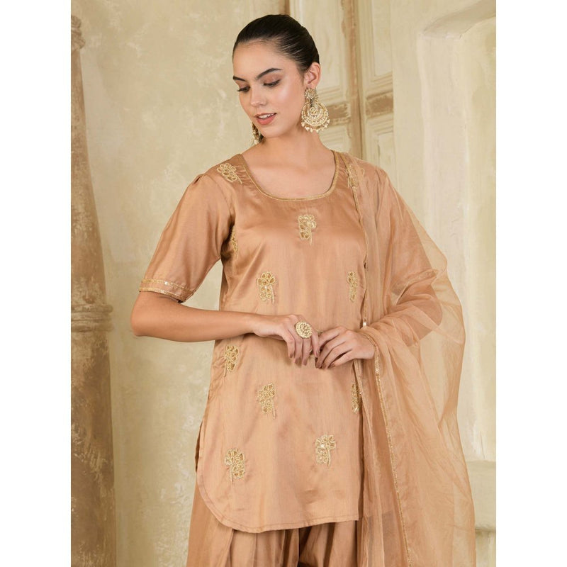 Maive Beige Hand Embroidered Farsi Salwar with Kurti and Dupatta (Set of 3)
