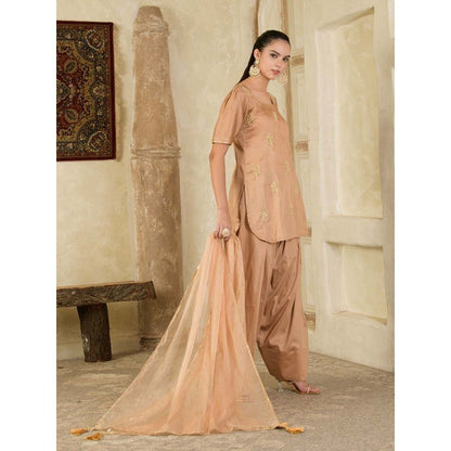 Maive Beige Hand Embroidered Farsi Salwar with Kurti and Dupatta (Set of 3)