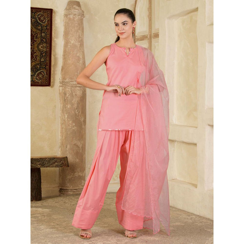 Maive Pink Sequins Embroidered Farsi Salwar with Kurti and Dupatta (Set of 3)