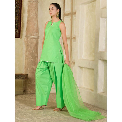Maive Green Sequins Embroidered Farsi Salwar with Kurti and Dupatta (Set of 3)