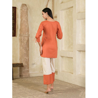 Maive Rust Hand Embroidered V-Neck Co-ord (Set of 2)