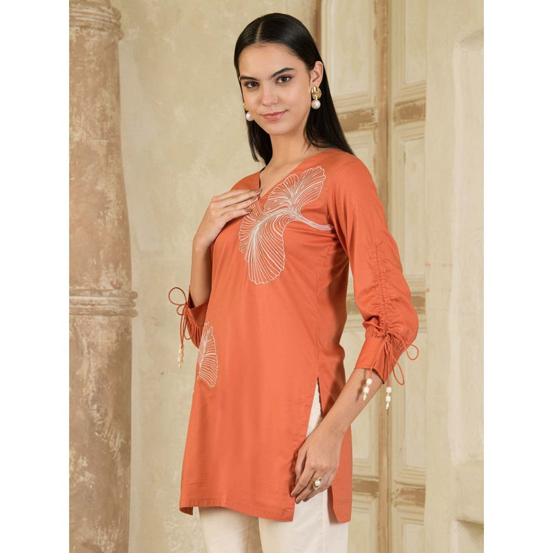 Maive Rust Hand Embroidered V-Neck Co-ord (Set of 2)