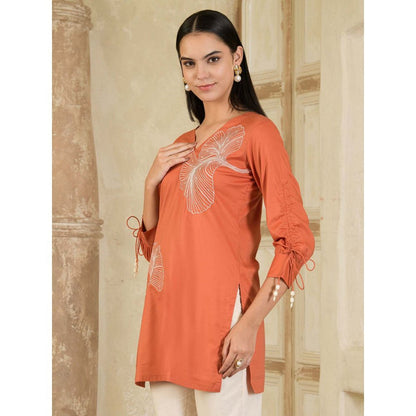Maive Rust Hand Embroidered V-Neck Co-ord (Set of 2)